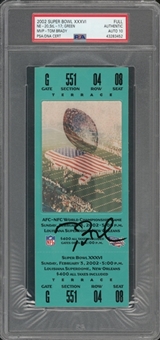 2002 Super Bowl XXXVI Full Ticket, Signed by Tom Brady (MVP) - PSA/DNA GEM MT 10